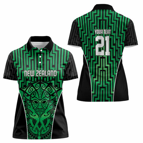 Custom Basketball New Zealand Women Polo Shirt Green Maori Ta Moko Indigenous - Aussie Hoodie