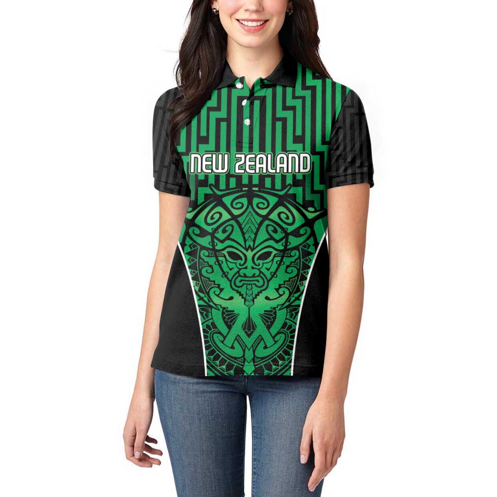 Custom Basketball New Zealand Women Polo Shirt Green Maori Ta Moko Indigenous - Aussie Hoodie