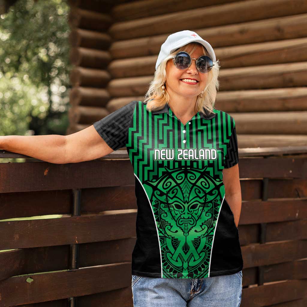 Custom Basketball New Zealand Women Polo Shirt Green Maori Ta Moko Indigenous - Aussie Hoodie