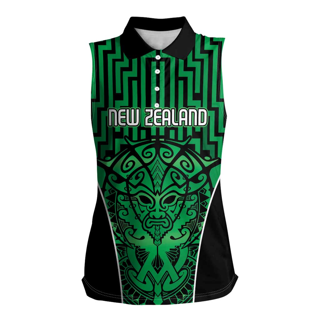 Custom Basketball New Zealand Women Sleeveless Polo Shirt Green Maori Ta Moko Indigenous - Aussie Hoodie