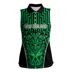 Custom Basketball New Zealand Women Sleeveless Polo Shirt Green Maori Ta Moko Indigenous - Aussie Hoodie