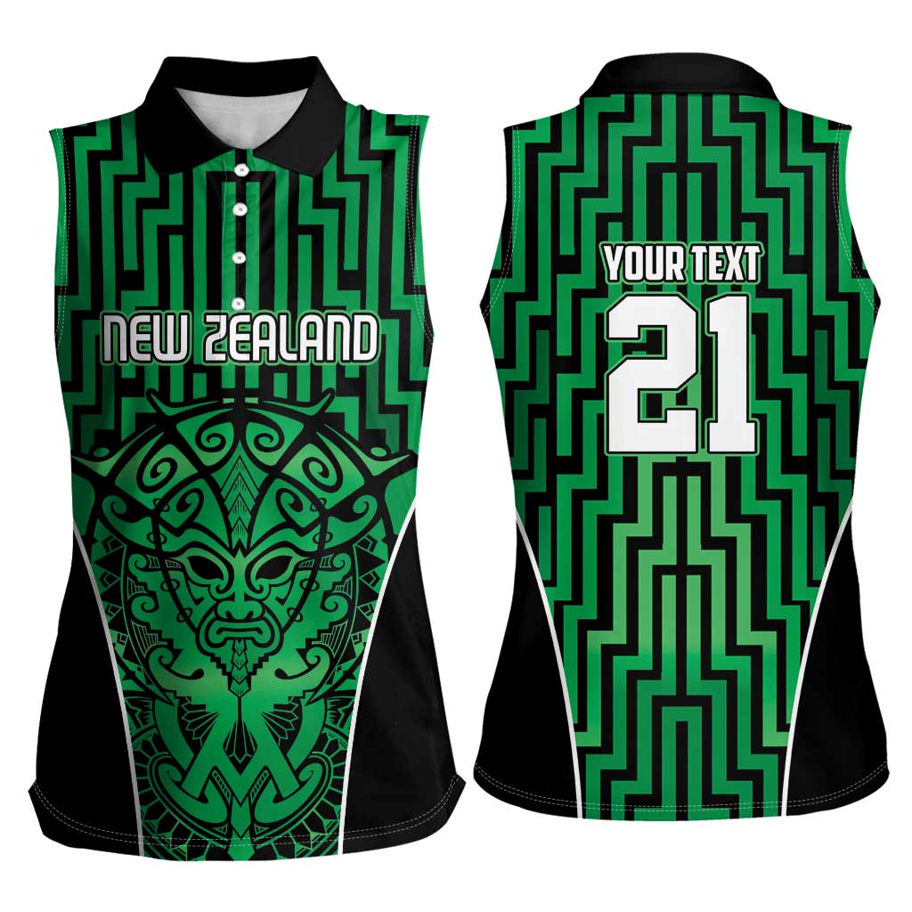 Custom Basketball New Zealand Women Sleeveless Polo Shirt Green Maori Ta Moko Indigenous - Aussie Hoodie