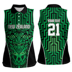 Custom Basketball New Zealand Women Sleeveless Polo Shirt Green Maori Ta Moko Indigenous - Aussie Hoodie