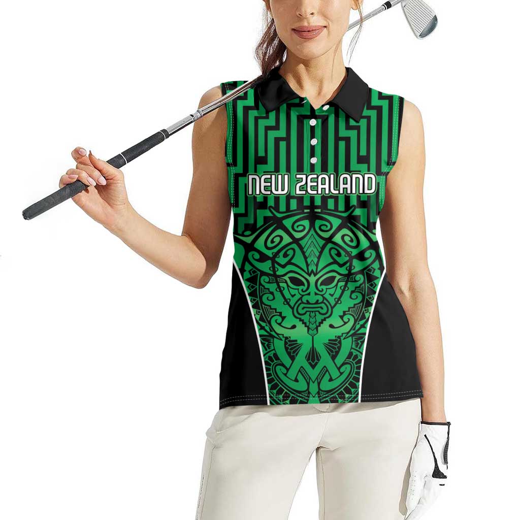 Custom Basketball New Zealand Women Sleeveless Polo Shirt Green Maori Ta Moko Indigenous - Aussie Hoodie