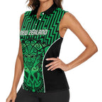 Custom Basketball New Zealand Women Sleeveless Polo Shirt Green Maori Ta Moko Indigenous - Aussie Hoodie