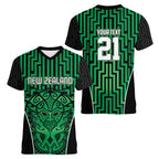 Custom Basketball New Zealand Women V-Neck T-Shirt Green Maori Ta Moko Indigenous - Aussie Hoodie