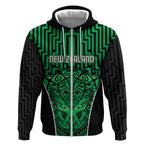 Custom Basketball New Zealand Zip Hoodie Green Maori Ta Moko Indigenous - Aussie Hoodie