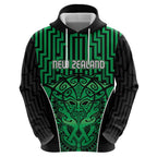 Custom Basketball New Zealand Zip Hoodie Green Maori Ta Moko Indigenous - Aussie Hoodie