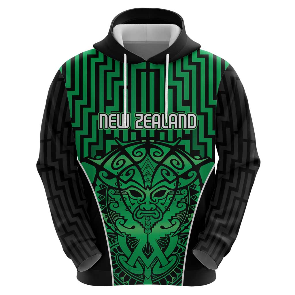 Custom Basketball New Zealand Zip Hoodie Green Maori Ta Moko Indigenous - Aussie Hoodie