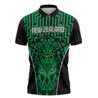 Custom Basketball New Zealand Zipper Polo Shirt Green Maori Ta Moko Indigenous - Aussie Hoodie