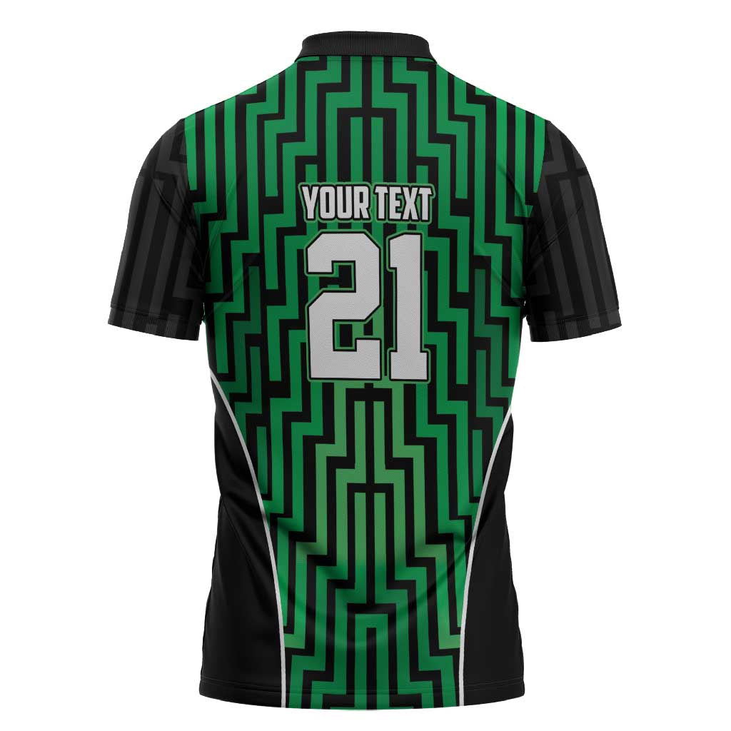 Custom Basketball New Zealand Zipper Polo Shirt Green Maori Ta Moko Indigenous - Aussie Hoodie