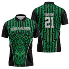 Custom Basketball New Zealand Zipper Polo Shirt Green Maori Ta Moko Indigenous - Aussie Hoodie