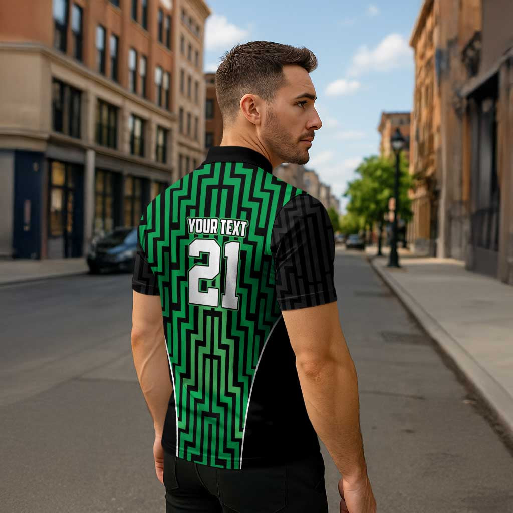 Custom Basketball New Zealand Zipper Polo Shirt Green Maori Ta Moko Indigenous - Aussie Hoodie