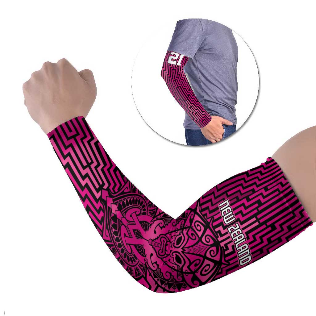 Custom Basketball New Zealand Arm Sleeves Pink Maori Ta Moko Indigenous - Aussie Hoodie
