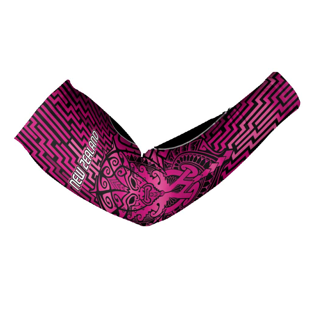 Custom Basketball New Zealand Arm Sleeves Pink Maori Ta Moko Indigenous - Aussie Hoodie