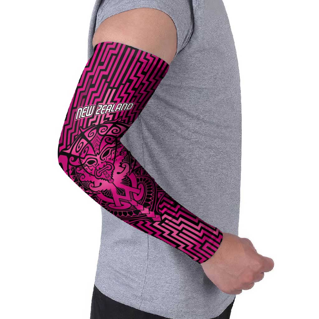 Custom Basketball New Zealand Arm Sleeves Pink Maori Ta Moko Indigenous - Aussie Hoodie