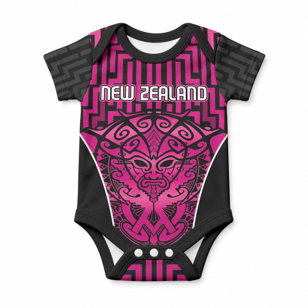 Custom Basketball New Zealand Baby Onesie Pink Maori Ta Moko Indigenous