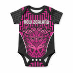 Custom Basketball New Zealand Baby Onesie Pink Maori Ta Moko Indigenous