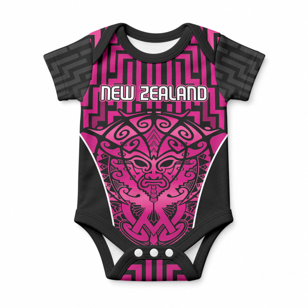 Custom Basketball New Zealand Baby Onesie Pink Maori Ta Moko Indigenous
