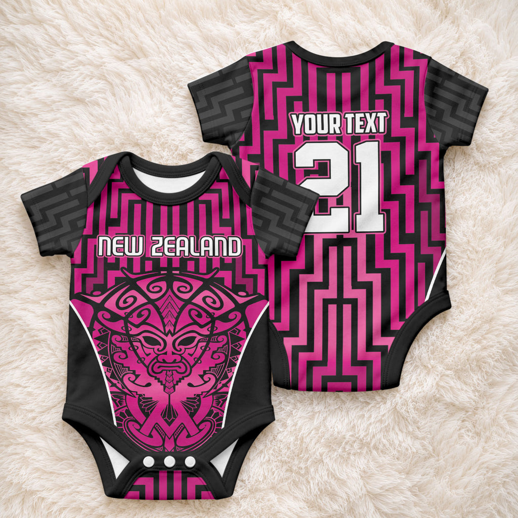 Custom Basketball New Zealand Baby Onesie Pink Maori Ta Moko Indigenous