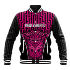Custom Basketball New Zealand Baseball Jacket Pink Maori Ta Moko Indigenous - Aussie Hoodie