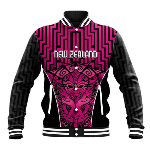 Custom Basketball New Zealand Baseball Jacket Pink Maori Ta Moko Indigenous - Aussie Hoodie