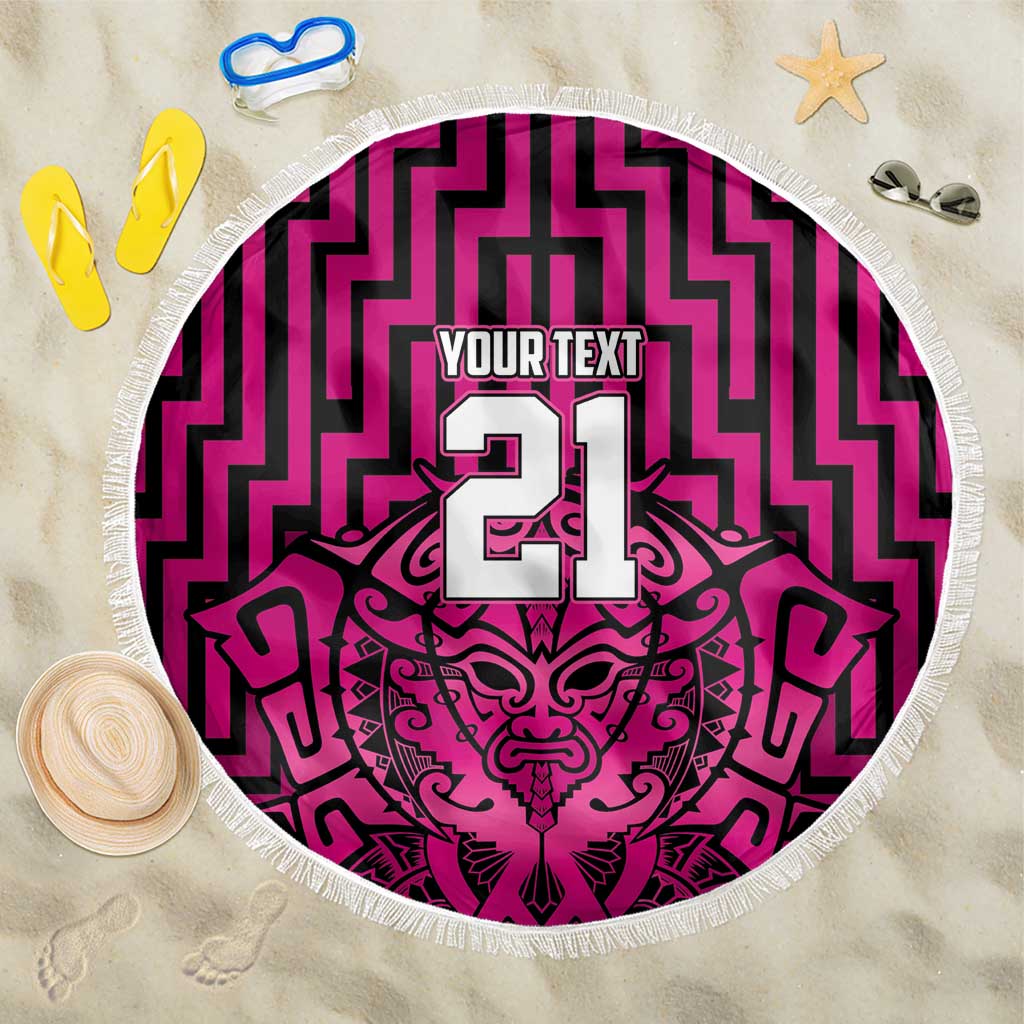 Custom Basketball New Zealand Beach Blanket Pink Maori Ta Moko Indigenous - Aussie Hoodie