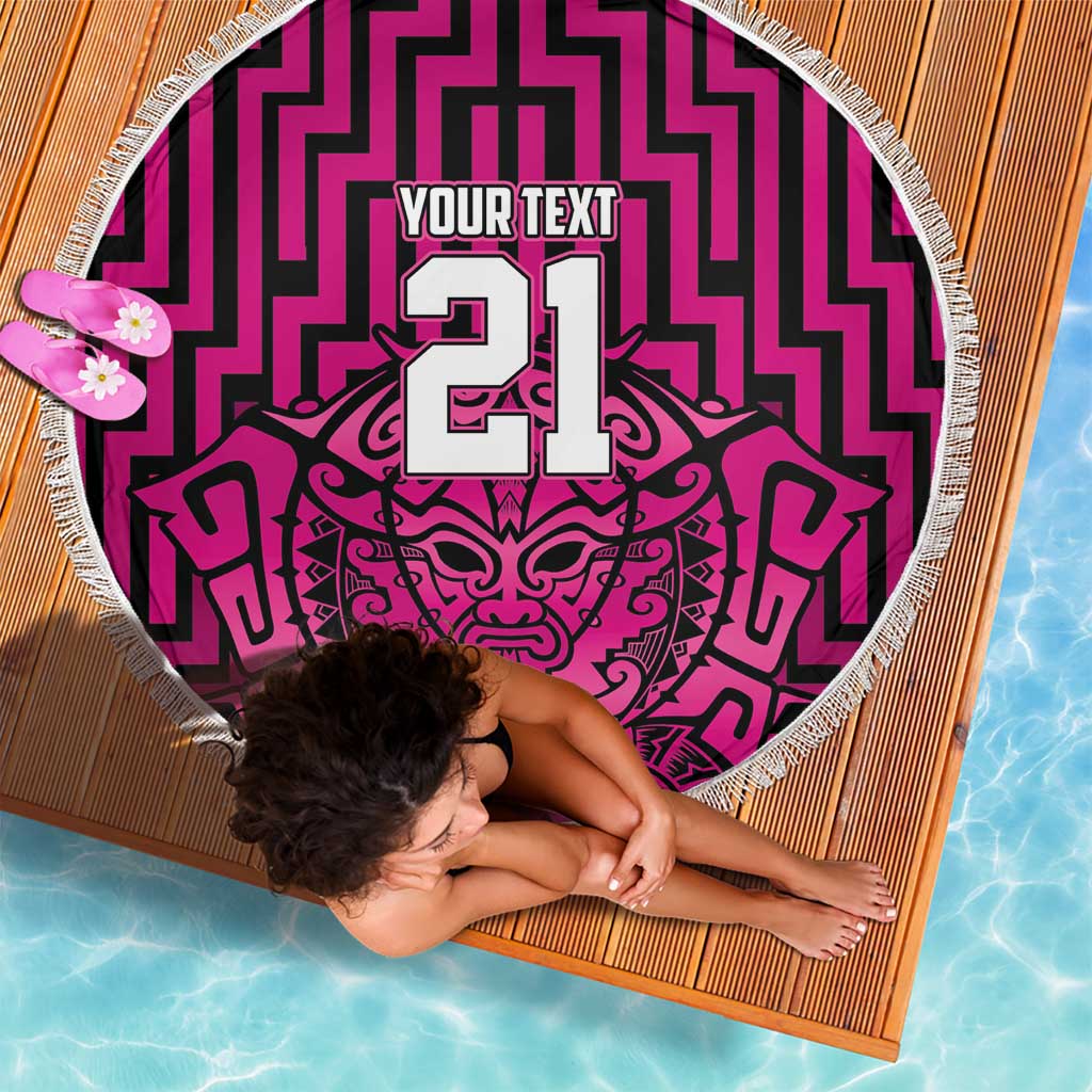 Custom Basketball New Zealand Beach Blanket Pink Maori Ta Moko Indigenous - Aussie Hoodie