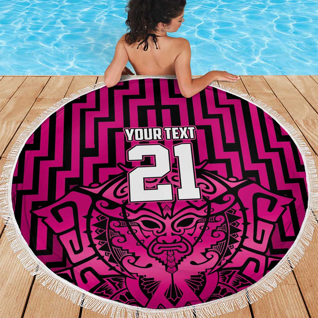 Custom Basketball New Zealand Beach Blanket Pink Maori Ta Moko Indigenous - Aussie Hoodie