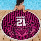 Custom Basketball New Zealand Beach Blanket Pink Maori Ta Moko Indigenous - Aussie Hoodie