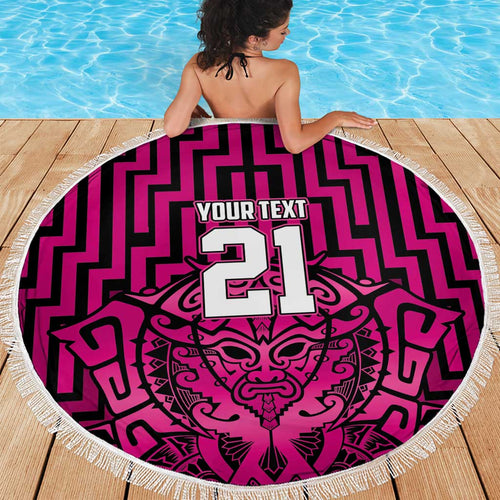 Custom Basketball New Zealand Beach Blanket Pink Maori Ta Moko Indigenous - Aussie Hoodie