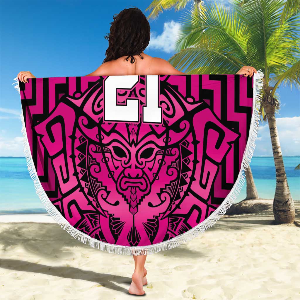 Custom Basketball New Zealand Beach Blanket Pink Maori Ta Moko Indigenous - Aussie Hoodie