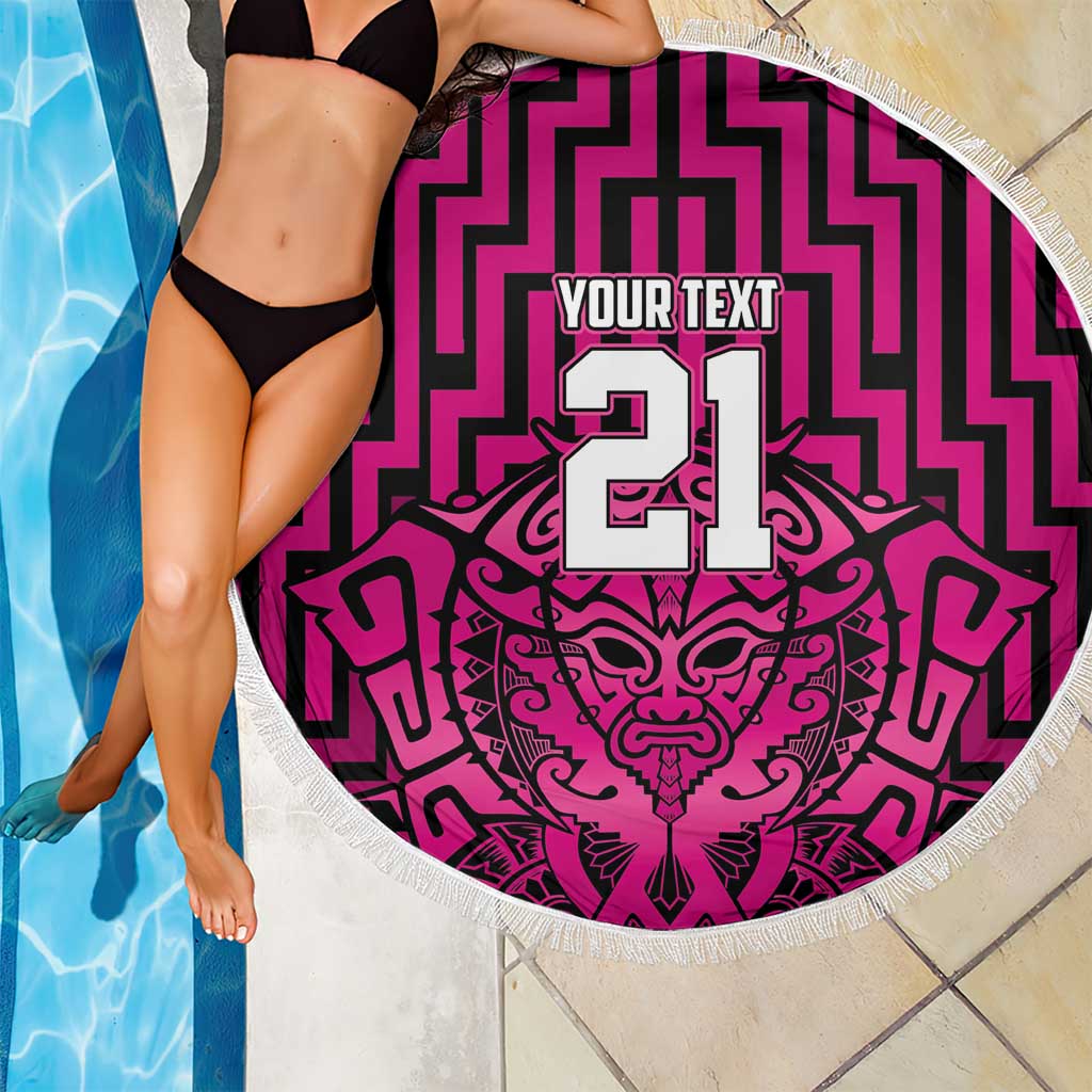 Custom Basketball New Zealand Beach Blanket Pink Maori Ta Moko Indigenous - Aussie Hoodie