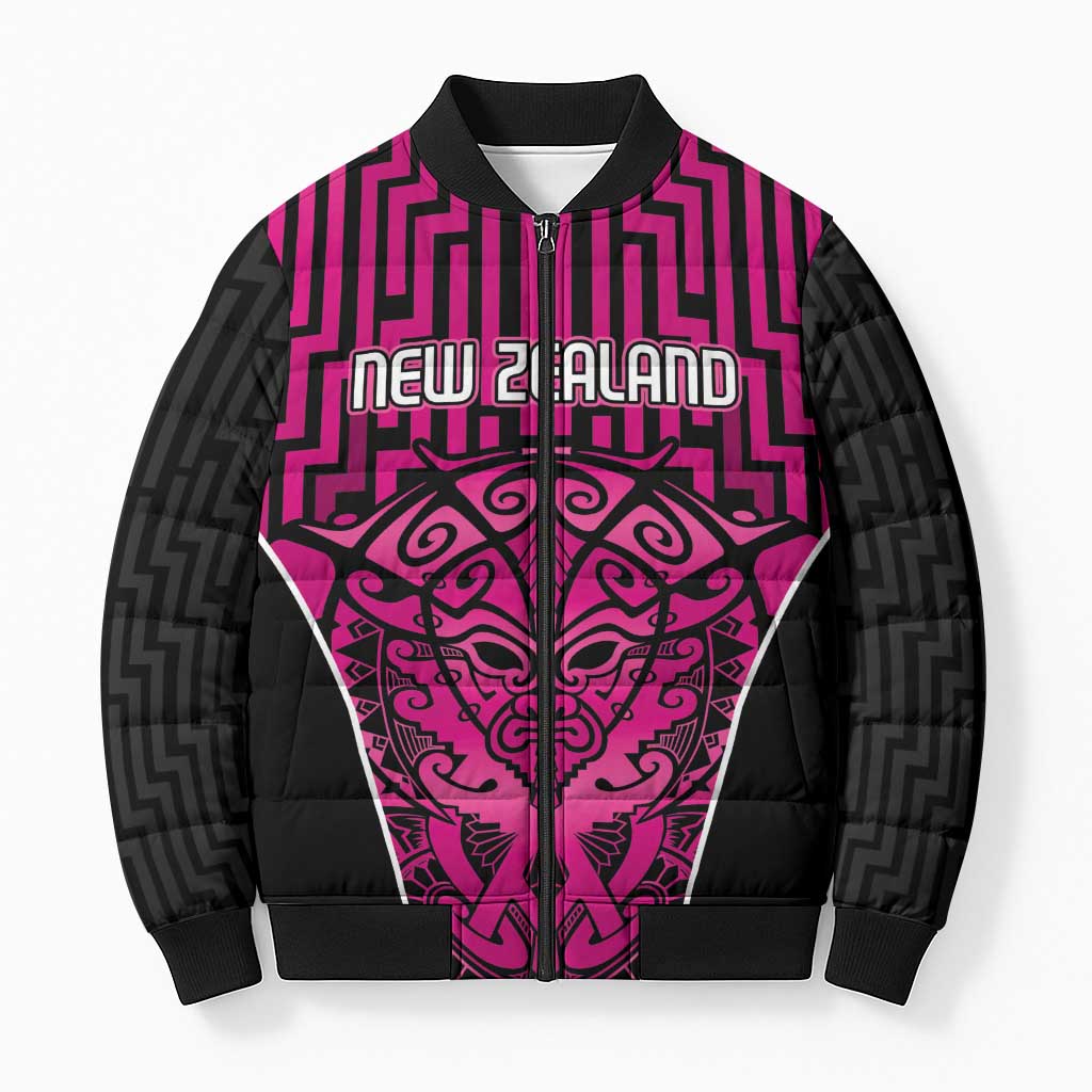 Custom Basketball New Zealand Bomber Puffer Jacket Pink Maori Ta Moko Indigenous - Aussie Hoodie