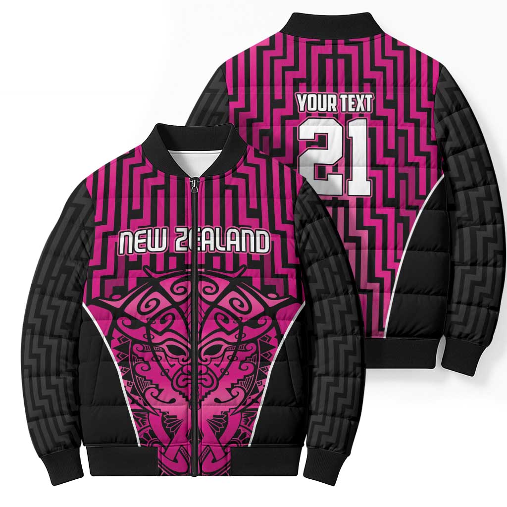 Custom Basketball New Zealand Bomber Puffer Jacket Pink Maori Ta Moko Indigenous - Aussie Hoodie