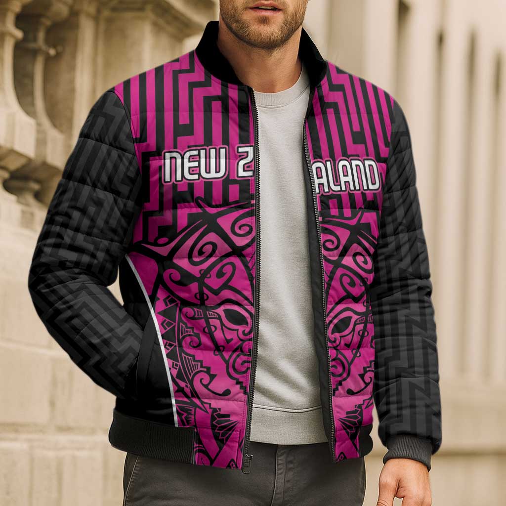 Custom Basketball New Zealand Bomber Puffer Jacket Pink Maori Ta Moko Indigenous - Aussie Hoodie