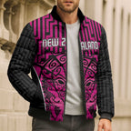 Custom Basketball New Zealand Bomber Puffer Jacket Pink Maori Ta Moko Indigenous - Aussie Hoodie