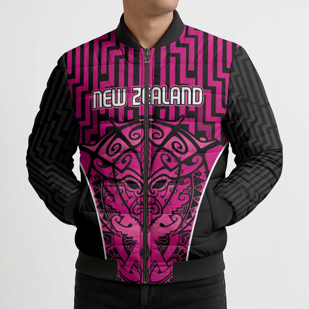 Custom Basketball New Zealand Bomber Puffer Jacket Pink Maori Ta Moko Indigenous - Aussie Hoodie