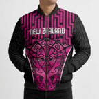 Custom Basketball New Zealand Bomber Puffer Jacket Pink Maori Ta Moko Indigenous - Aussie Hoodie