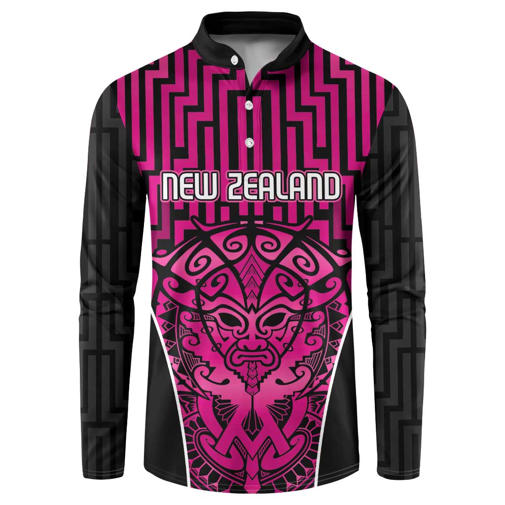 Custom Basketball New Zealand Button Sweatshirt Pink Maori Ta Moko Indigenous - Aussie Hoodie