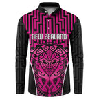 Custom Basketball New Zealand Button Sweatshirt Pink Maori Ta Moko Indigenous - Aussie Hoodie