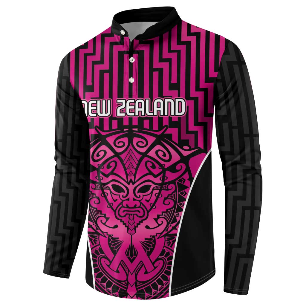 Custom Basketball New Zealand Button Sweatshirt Pink Maori Ta Moko Indigenous - Aussie Hoodie