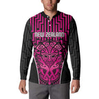 Custom Basketball New Zealand Button Sweatshirt Pink Maori Ta Moko Indigenous - Aussie Hoodie