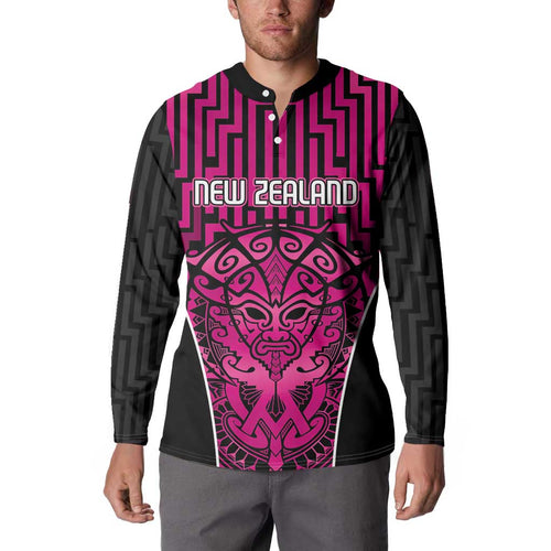 Custom Basketball New Zealand Button Sweatshirt Pink Maori Ta Moko Indigenous - Aussie Hoodie