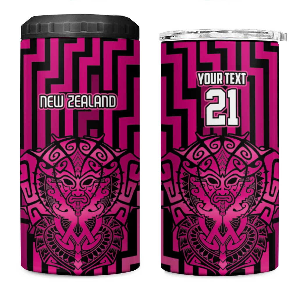 Custom Basketball New Zealand 4 in 1 Can Cooler Tumbler Pink Maori Ta Moko Indigenous - Aussie Hoodie