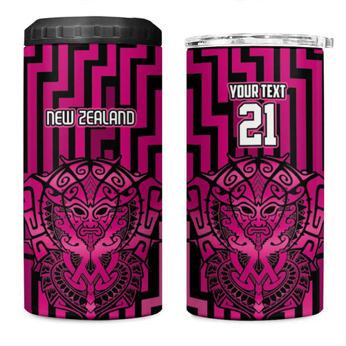 Custom Basketball New Zealand 4 in 1 Can Cooler Tumbler Pink Maori Ta Moko Indigenous - Aussie Hoodie