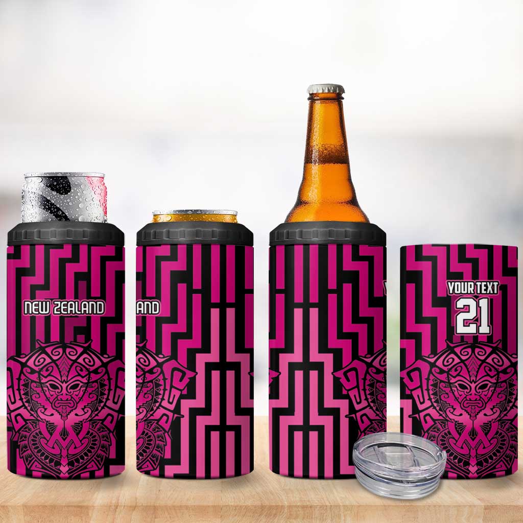 Custom Basketball New Zealand 4 in 1 Can Cooler Tumbler Pink Maori Ta Moko Indigenous - Aussie Hoodie