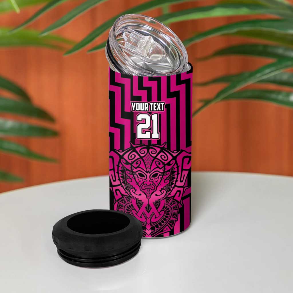 Custom Basketball New Zealand 4 in 1 Can Cooler Tumbler Pink Maori Ta Moko Indigenous - Aussie Hoodie