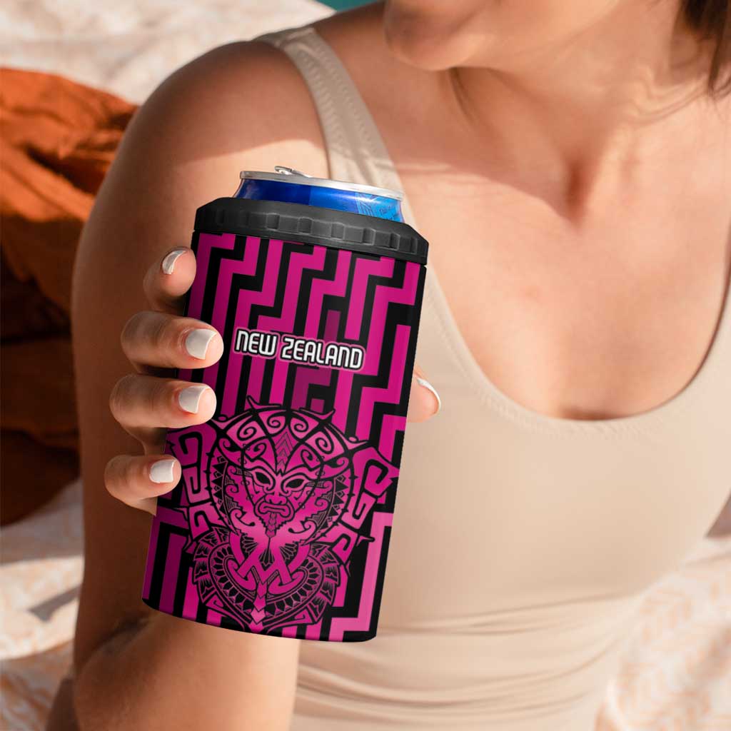 Custom Basketball New Zealand 4 in 1 Can Cooler Tumbler Pink Maori Ta Moko Indigenous - Aussie Hoodie