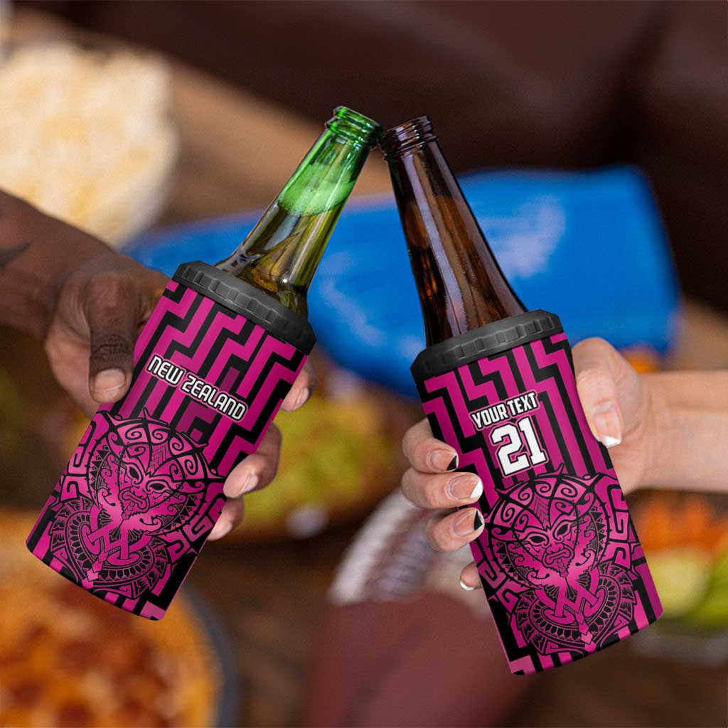 Custom Basketball New Zealand 4 in 1 Can Cooler Tumbler Pink Maori Ta Moko Indigenous - Aussie Hoodie